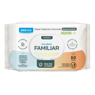 Brevia Papel Higiénico Húmedo Familiar 60 Unidades