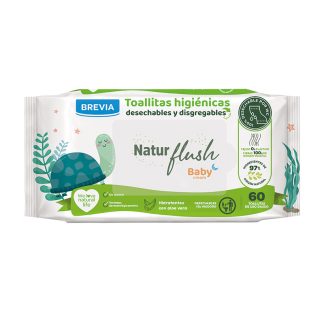 Brevia Toallitas Higiénicas para Bebe Natur Flush Desechables 60 Unidades