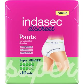 INDASEC DISCREET COMPRESAS PANT TALLA GRANDE 10 UNIDADES