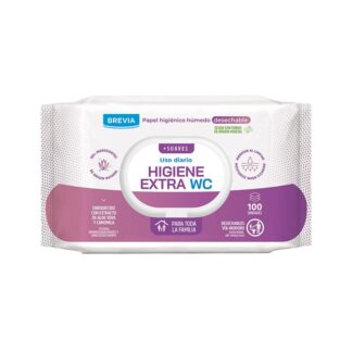 Brevia Papel Higiénico Húmedo Higiene Extra WC 100 Unidades